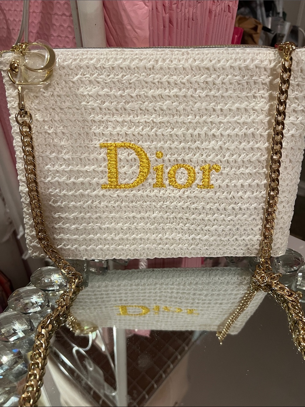Dior Woven Pouch w-Logo and Gold Chain Attached